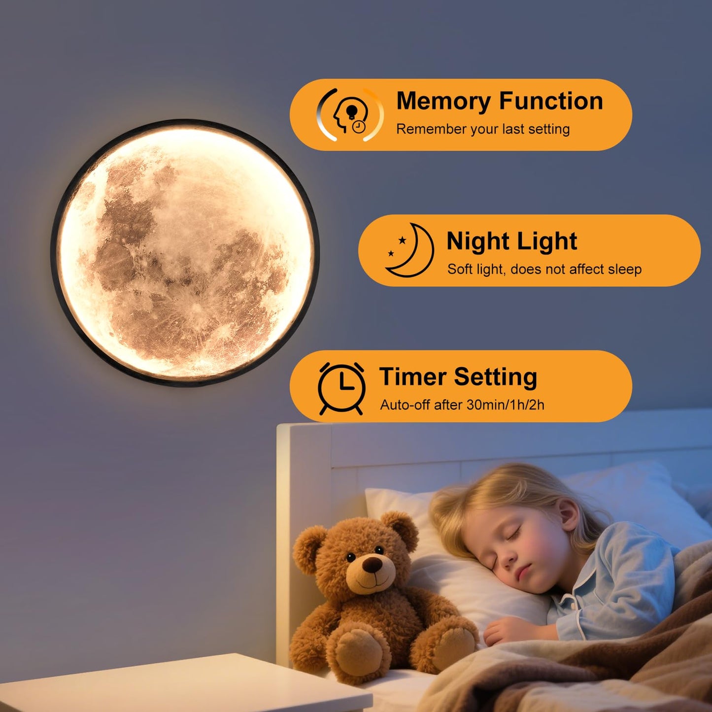 Skylumate Battery Operated Moon Wall Sconces 3 Color Dimmable Rechargeable Moon Wall Light with Remote Control 9.5inch Black Moon Wall Lamp Indoor Wall Mounted Lighting for Living Room Bedroom