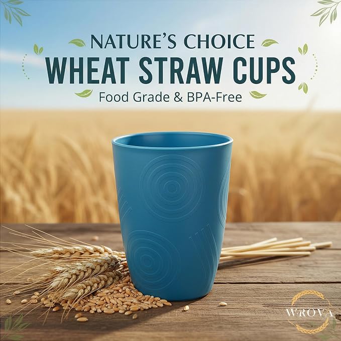Wrova Wheat Straw Cups Set Alternative to Plastic Cups 16 oz, Reusable Drinking Water Glasses Set of 8, Dishwasher Safe Kitchen Cup Sets for Juice,Coffee,Milk- Vibrant