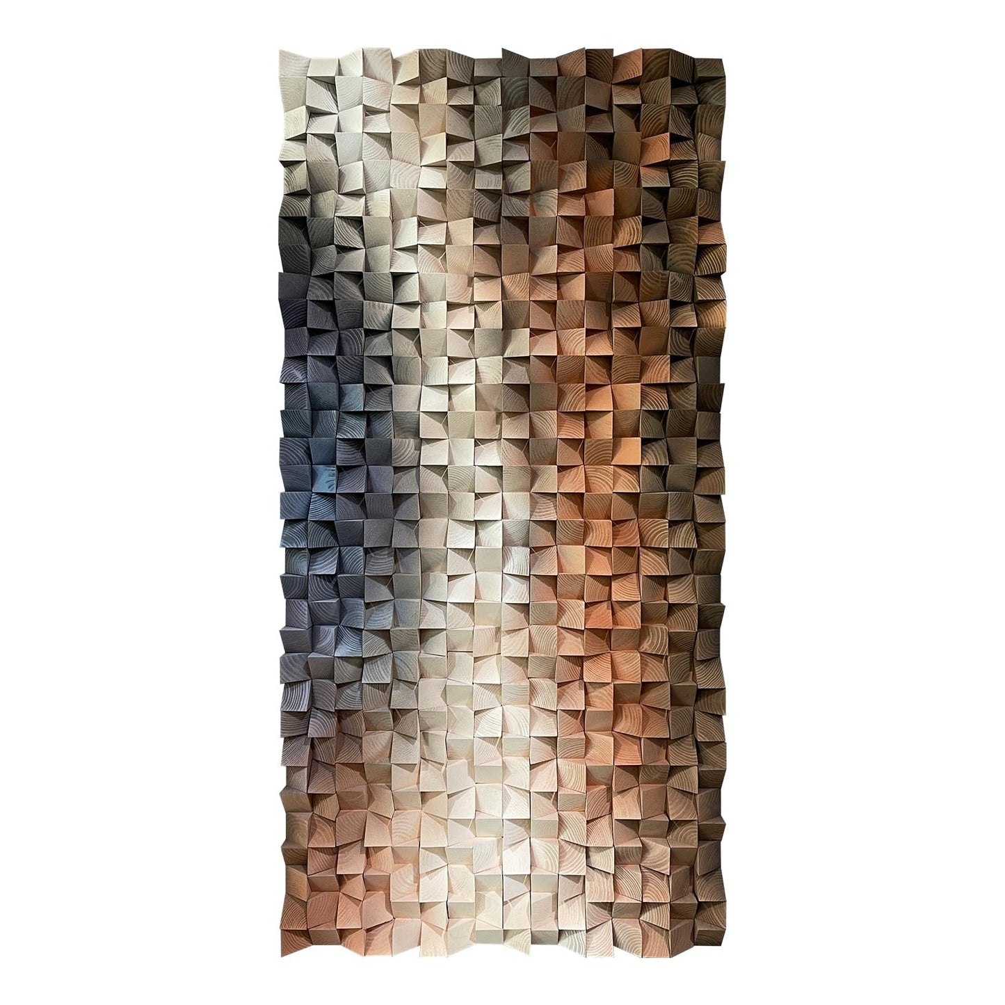 LIUZEYUE 3D Wall Art Modern Abstract, Solid Wood Mosaic Panel in Blue White Orange, Textured Feature Wall Decor for Living Room Above Sofa, 23.6x47.2 Inches