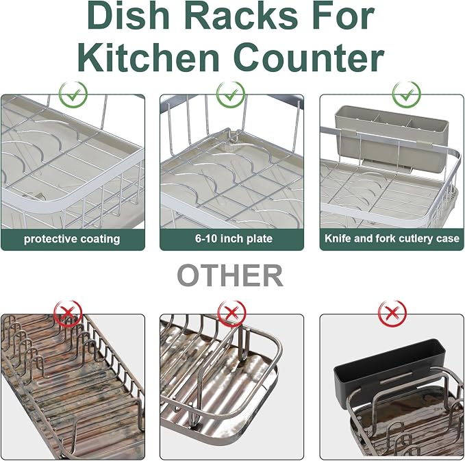 LIYI Drying Rack Tableware,Stainless Steel Drying Rack,304 Stainless Steel Drainage Material,Plastic Drainage Board,Knife and Fork Box,Intelligent Drainage Structure,Grey