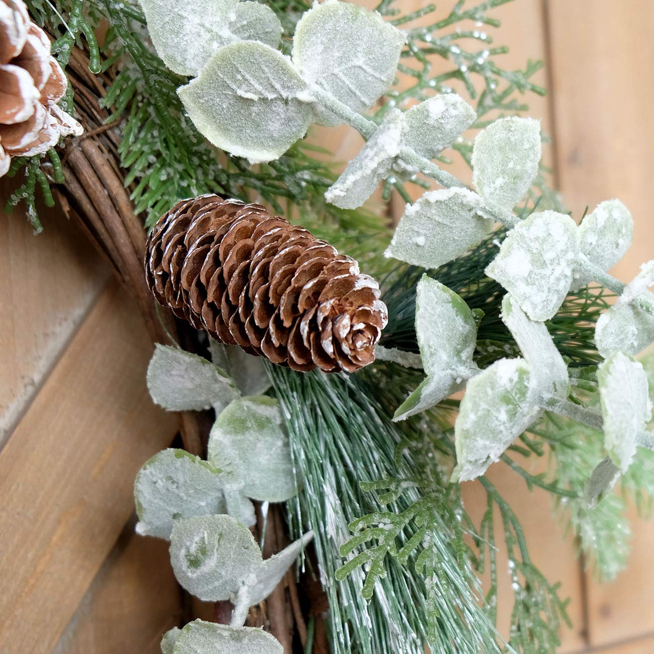 Idyllic 22 Inch Greenery Winter Wreath with Snowy Pine Cones and Succulent Plants - Large Christmas Wreath for Front Door, Rustic Farmhouse Pine Wreath for Indoor Outdoor Decor
