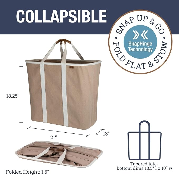 CleverMade Collapsible Laundry Caddy – Foldable Laundry Hamper & Tote, XXL 64L Pop-Up Laundry Basket with Handles, Space-Saving Laundry Organizer for Home, Dorm, Closet & Travel, 2 Pack - LUXE Mocha