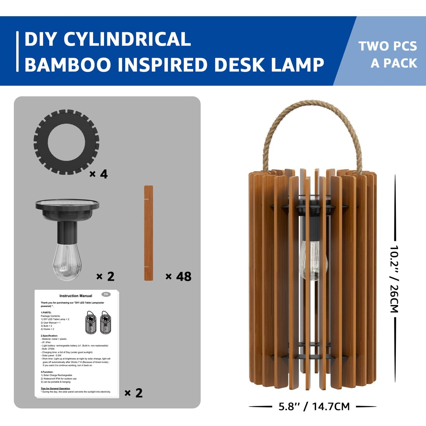 2-Pack Solar Lanterns Outdoor Hanging Portable Table Top Decorative Lamp DIY Lantern Lights Water-Resistant for Outside Patio Yard Garden Porch