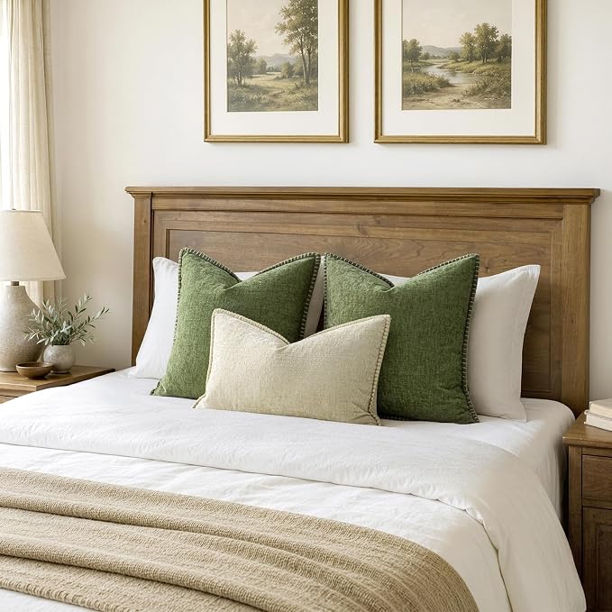 MIULEE Pack of 2 Couch Throw Pillow Covers 20x20 Inch Sage Green Farmhouse Decorative Pillow Covers with Stitched Edge Soft Chenille Solid Dyed Summer Pillow Covers for Sofa Bed Living Room