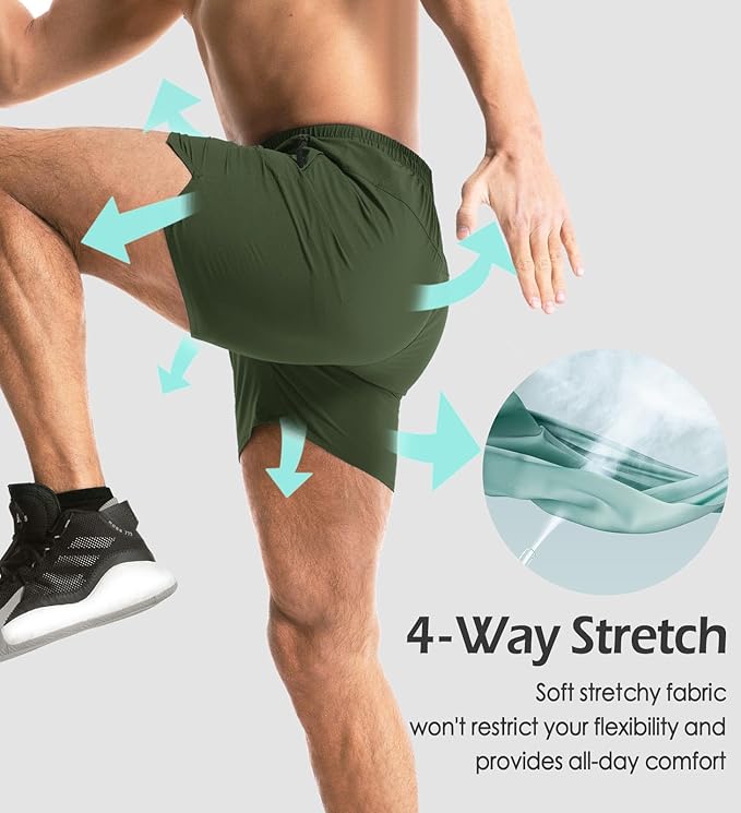 Aolesy Men's Gym Shorts Linerless & Liner - 5" Quick Dry Workout Running Shorts with Zip Pockets Sports Athletic Shorts