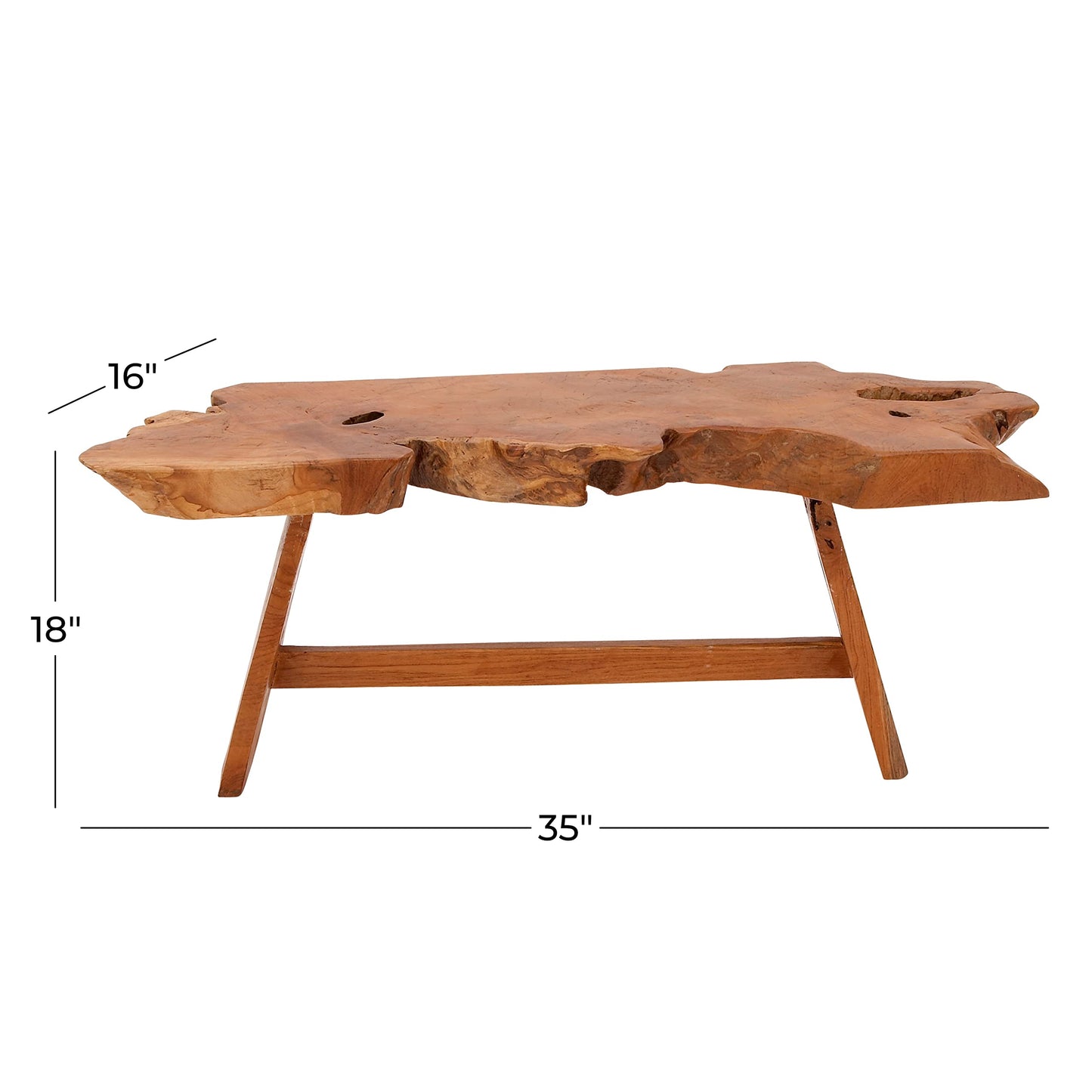 Deco 79 Teak Wood Handmade Living Room Coffee Table Live Edge Top Table, Center Table 35" x 16" x 18", Brown