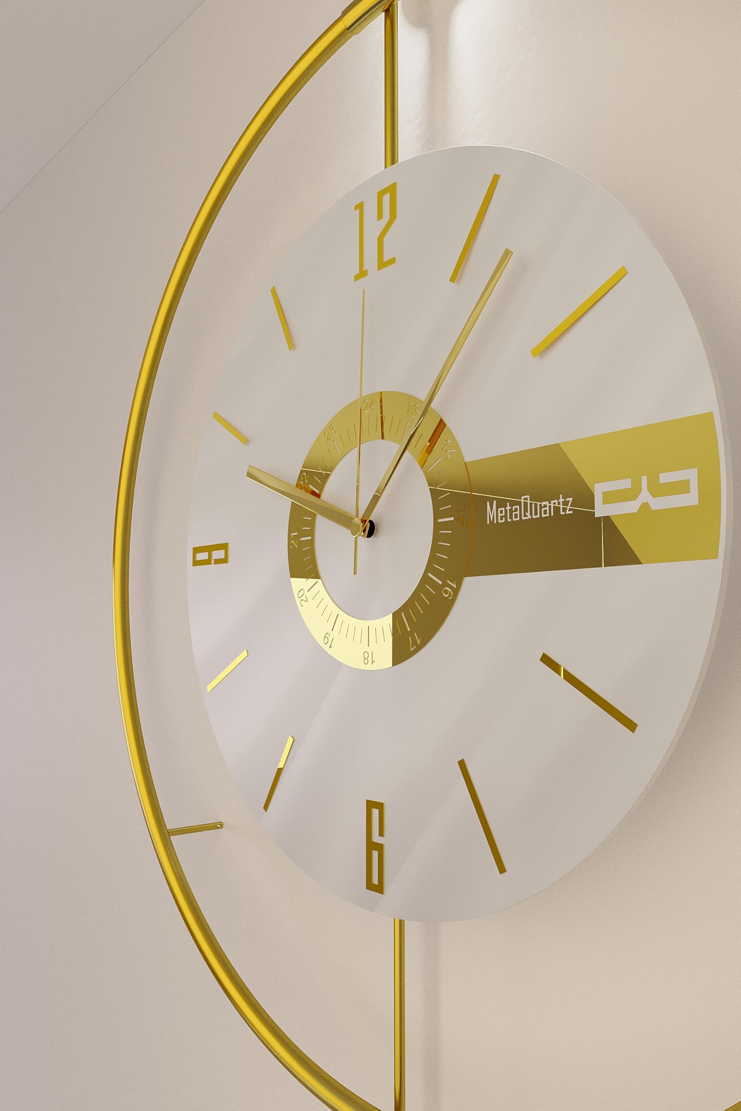 FUNTLY Large Luxury LED Backlit Wall Clock – Pendulum Roman Numeral Metal Ring, Silent Non-Ticking Decorative Clock for Living Room Bedroom Entryway, Modern Halo Glow (Elit Gold)