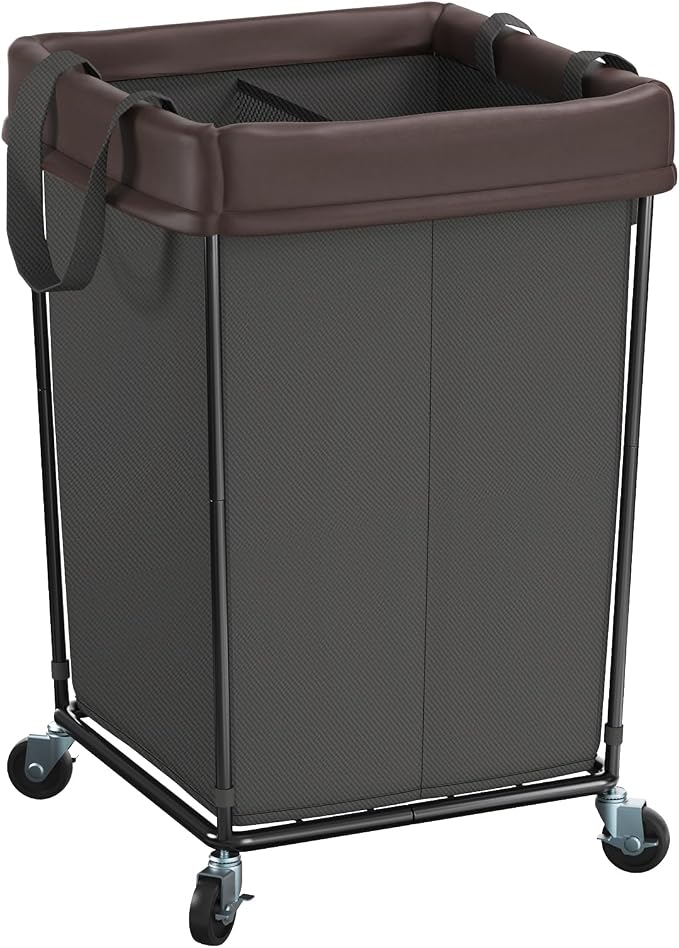 160L Rolling Laundry Basket with Wheels, 2-Section Rolling Laundry Hamper with Wheels, Double Laundry Hampers Cart on Wheels for Clothing Organizer, Hotel, Bedroom, Bathroom and Dorm, Black