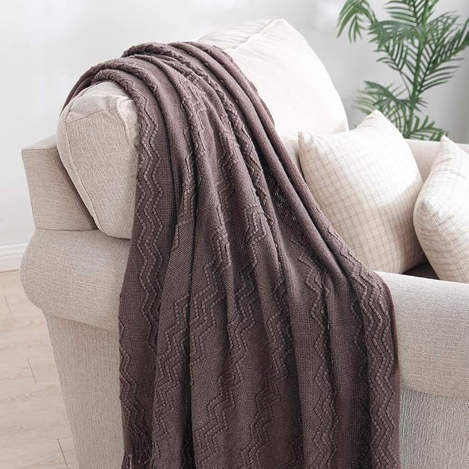 BOURINA Brown Throw Blanket 60x80 Inches Throw Textured Solid Soft Sofa Throw Couch Knitted Decorative Blanket