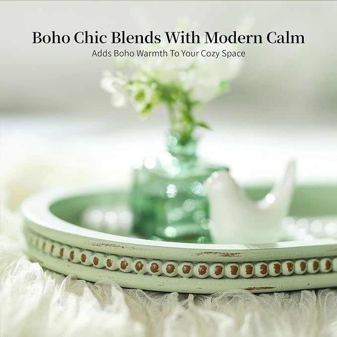 Hanobe Decorative Trays for Coffee Table: Sage Green Oval Bathroom Trays - Wood Modern Farmhouse Decor for Home Kitchen Counter Entryway Table