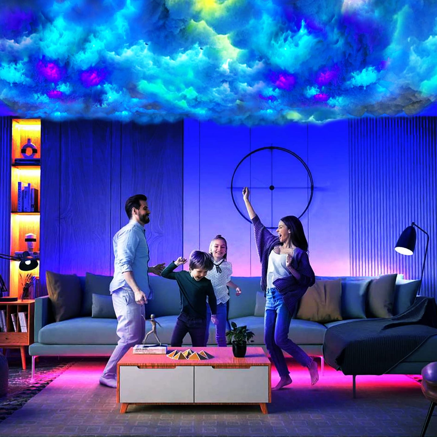 FUSLITE , 3D Thundercloud LED Light Cotton Lightning Cloud Colorful Atmosphere Night Light, DIY Creative Cloud Lights Gaming Room Garage Club Bar dj Party Light,16 Feet