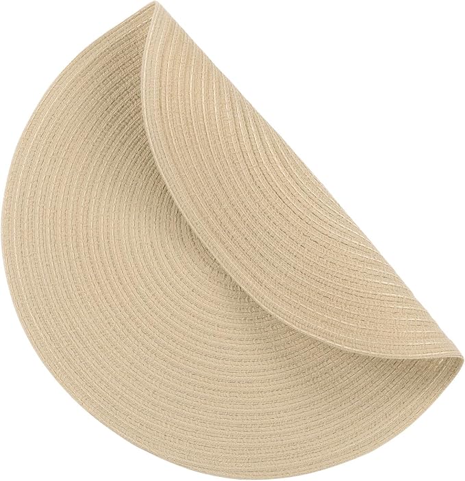 SHACOS 15 inch Round Placemats Set of 8 for Dining Table Cotton Polyester Braided Place Mats Washable Kitchen Table Mats for Dinner Party Table (Light Beige, 8)