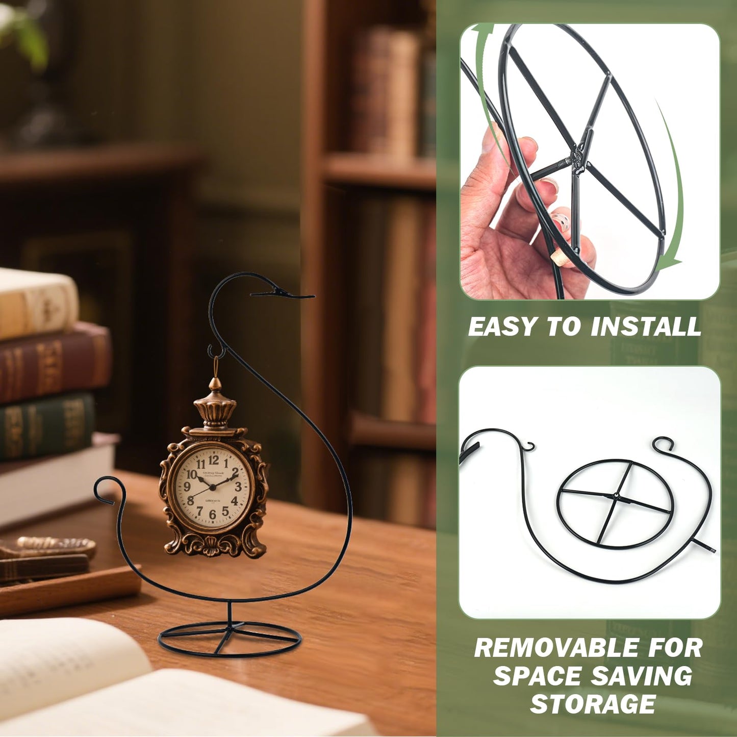 Handbanary 12 Inch Ornament Display Stand, Glass Ball & Air Plant Holder Terrariums Hanger, Black Iron Wire Hanging Hook for Christmas Halloween, Home and Office Decor (Swan Shape 1 Pcs)