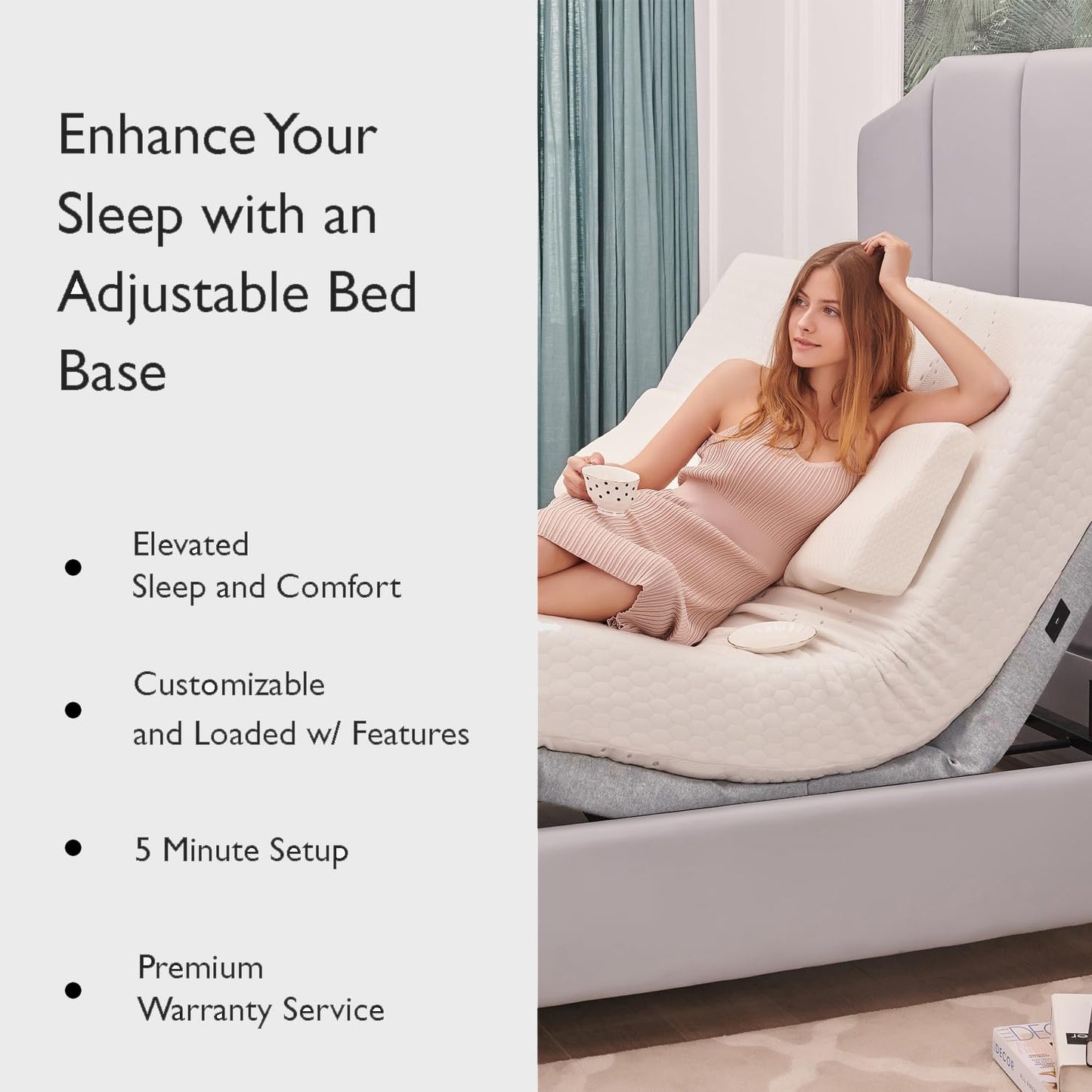 Irvine Home Collection Split King Adjustable Bed Base | Full Body Massage | USB Ports | Zero Gravity | Anti-Snore | Memory Positions | Under Bed Lighting | Wireless Remote | Syncable