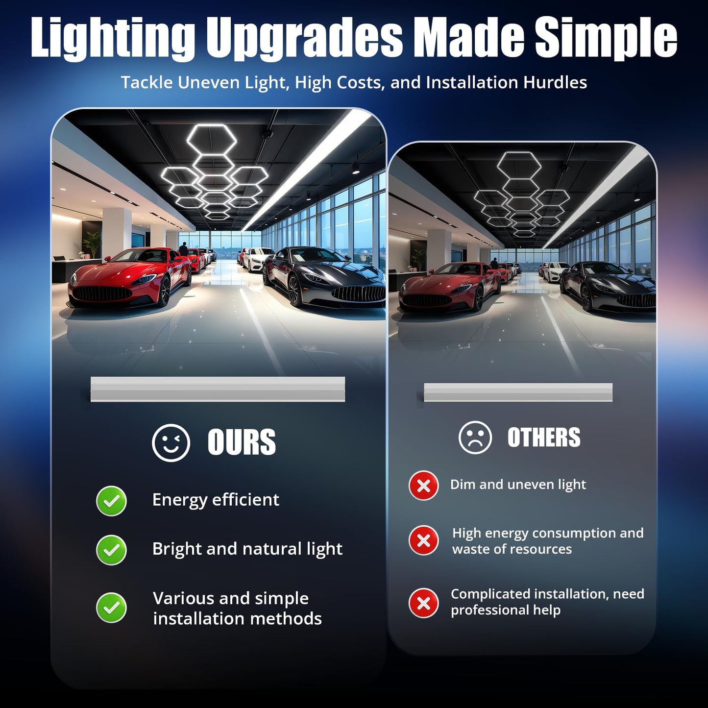 JTT Hexagon Garage Lights,16Pack 128W LED Garage Hexagon Lights,3 Grids 6500K Super Bright Car Detailing Ceiling LED Shop Light for Warehouse Workshop Gym Exhibition Hall Basement Car Care
