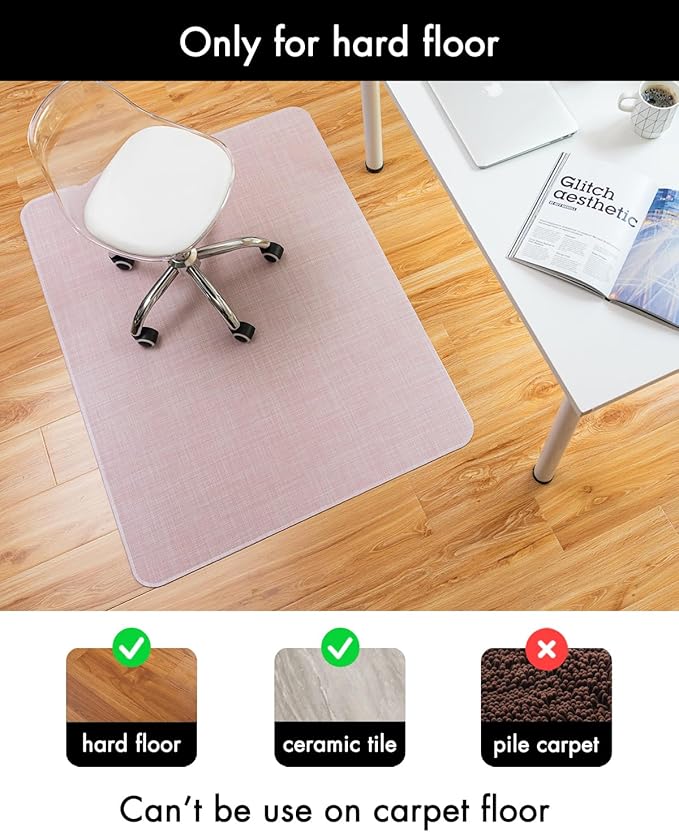BARoyal Office Chair Mat for Hardwood Floor Under Desk Computer Rolling Chair Mat for Wood/Tile Floor Non-Slip Heavy Duty Desk Rug PVC Plastic Hard Floor Protector 45" x 53"(Blush)