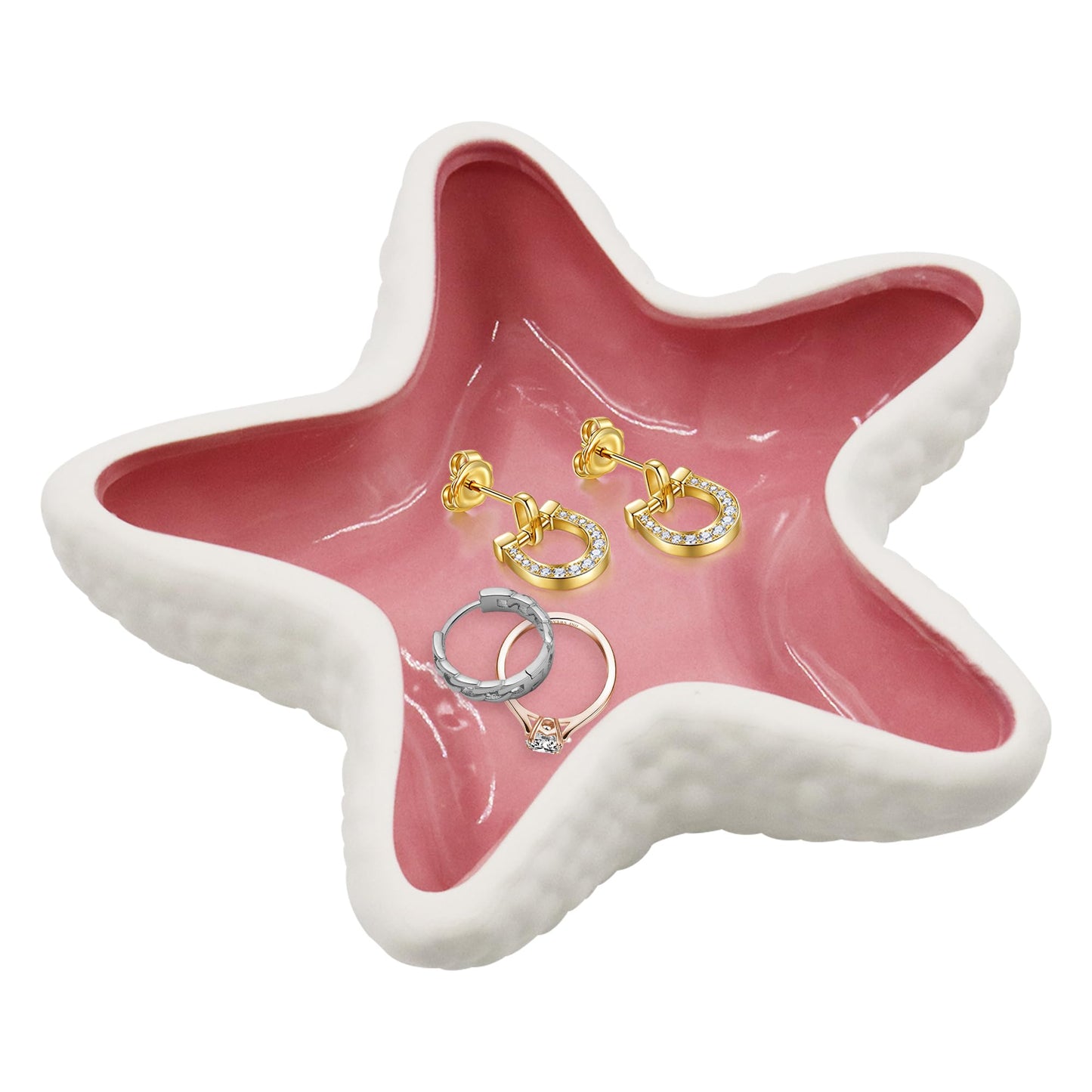 YITOBA Ceramic Seashell Jewelry Dish tray, Small Shell Trinket Dish, Jewelry Holder Dish Plate for Rings Earring, Aesthetic Decorative Key Bowl, Ocean Beach Pink Coastal Room Decor (Pink)