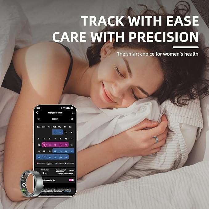 Smart Ring for Women Men, Health Fitness Tracker, 10ATM Waterproof Ring for iOS and Android, No Subscription Fee (Silver, 11)