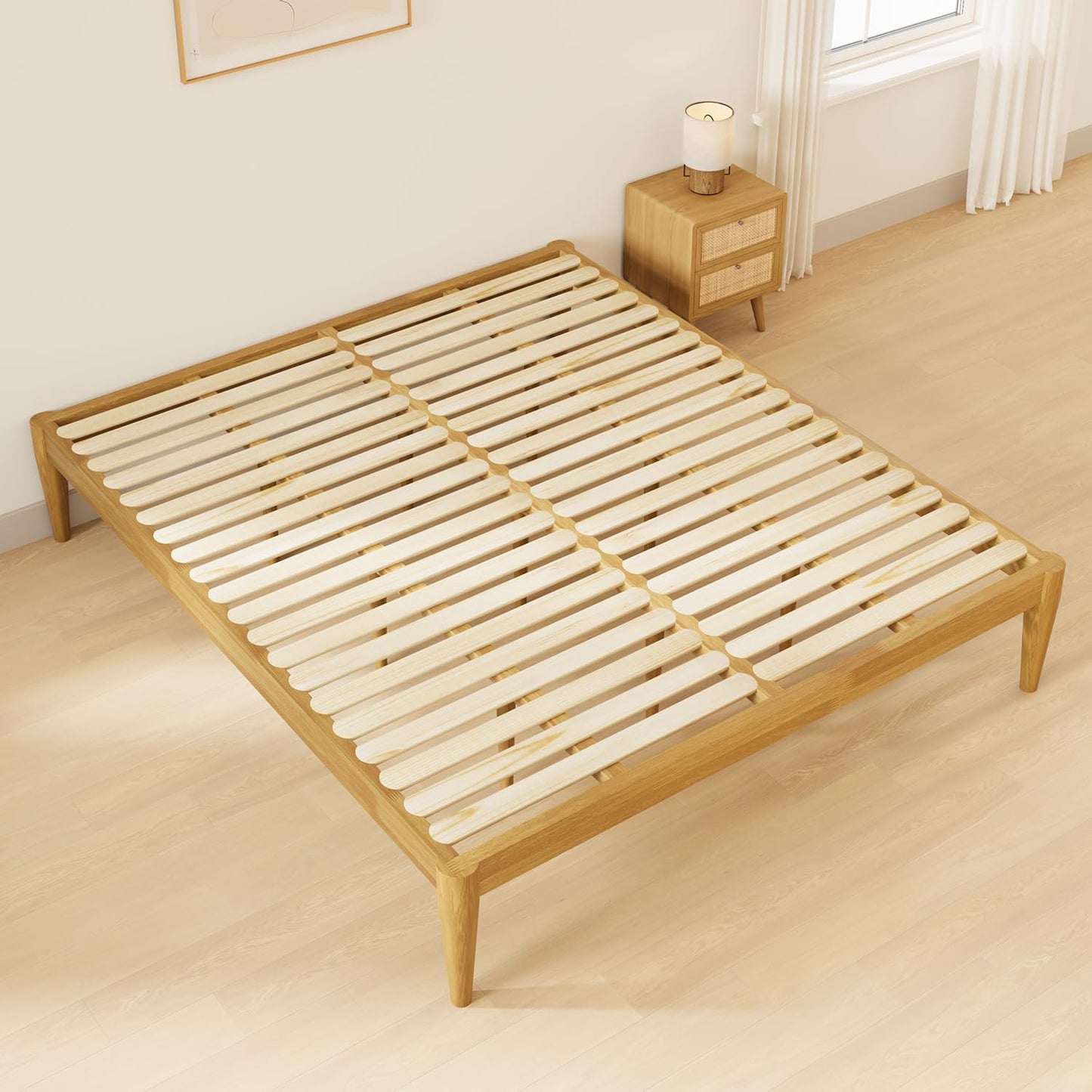 IOTXY California-King Platform Bed Frame - Solid Wood 16-Inch Height Mattress Foundation Base with Densely Slats and Heavy-Duty Support Legs, No Box Spring Needed, Oak