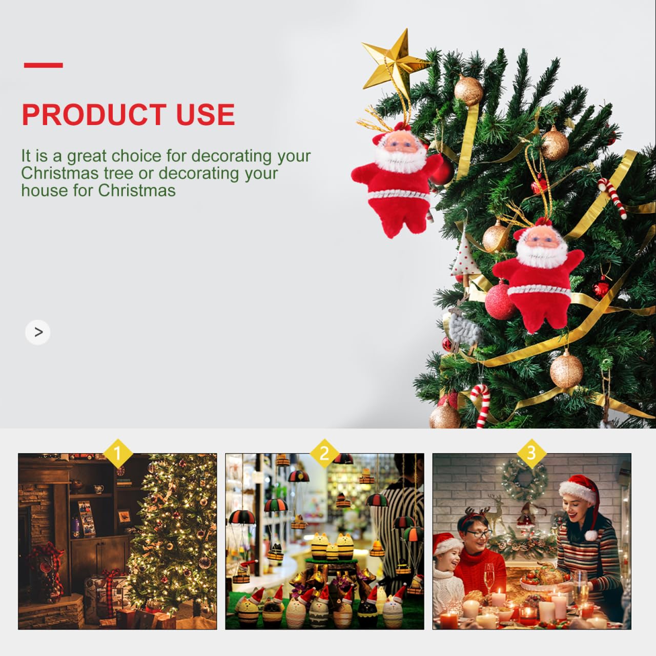 Garneck 20pcs Mini Santa Claus Ornaments Miniature Plush Christmas Tree Hanging Decorations Xmas Tree Pendants for Holiday Party Home Decor