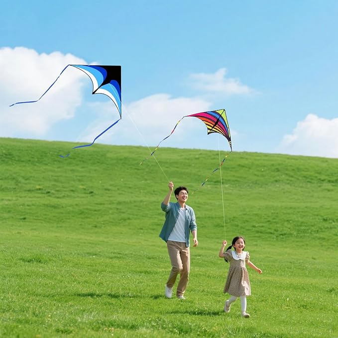 Mint's Colorful Life 3 Pack Delta Kite Set for Kids & Adults, Easy to Fly Large Kites for Beginners, Perfect Family Kites for Park and Beach Trip with 300ft String Included