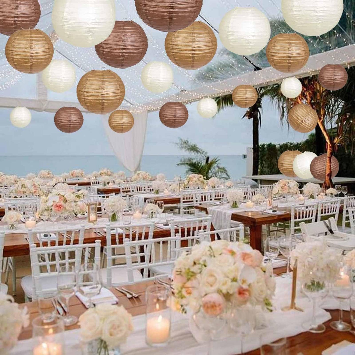 Brown,Cream,Tan Paper Lanterns 12 Pack, Hanging Round Paper Lanterns Decorative for Graduation Baby Shower Wedding Birthday Family Parties ﻿