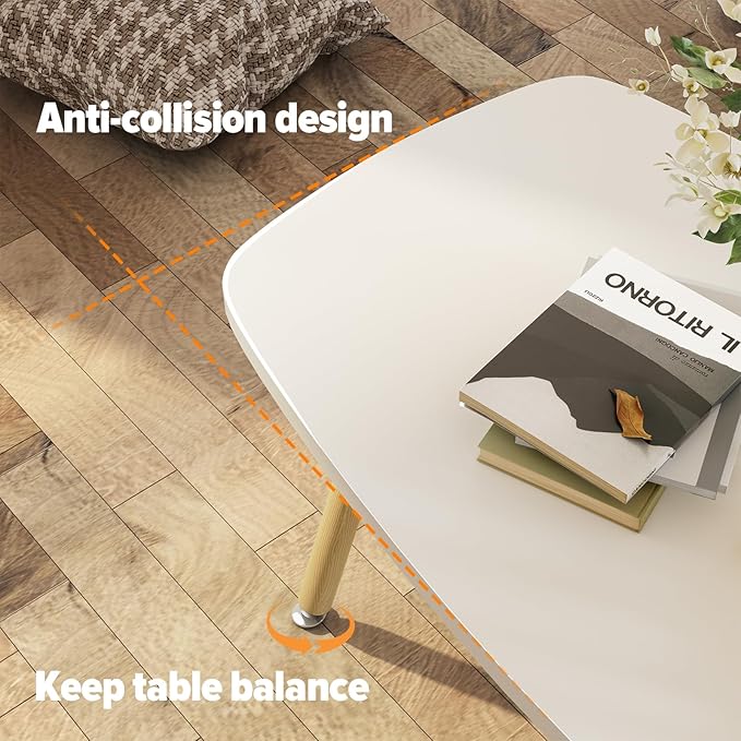WOHOMO Folding Coffee Table 39.3'' White Coffee Tables for Living Room Portable Simple Modern Rectangular Center Table for Small Spaces, No Assembly, White