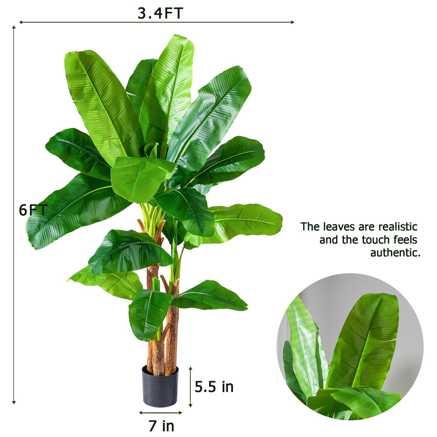 Erimda 6FT Artificial Banana Tree Tall Fake Banana Leaf Plant Faux Banana Silk Tree Faux Banana Leaves for Home Swimming Pool Indoor Outdoor Patio Tropical Decor