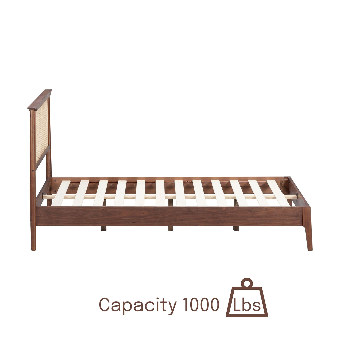 NTC Ruby Wooden Bed Frame with Headboard and Natural Rattan, Solid Oak/Rubber Wood Foundation with Silent Slats, 1000 Lb Capacity, Effortless Assembly (Natural Cane - Dark Walnut, King)
