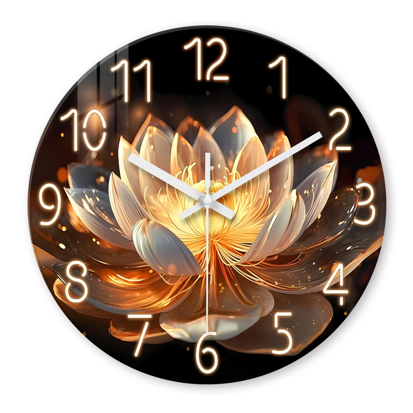 XFM Lotus Flower Wall Clock 16 inch Round Silent Wall Clocks Battery Operated Modern Floral Decorative Wall Clock for Bedroom Kitchen Living Room Bathroom