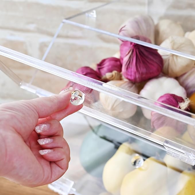 Ikee Design Acrylic Stackable Bakery Case Kitchen Pastry Container Display, Organizer Storage Holder Stand for Bagels, Bread and Muffins with A Hinged, Slanted Door, 11.75" W x 10.25" D x 5.5" H