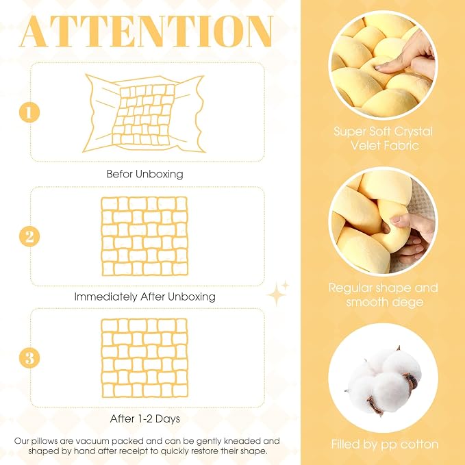 Wenqik 2 Pcs Knot Pillows Square Knotted Plush Throws Soft Accent Pillows Decoration Cushion for Couch Home Office Living Room Bedroom Bed Sofa Decor, 12'' x 13''(Goose Yellow,Crystal Velvet)