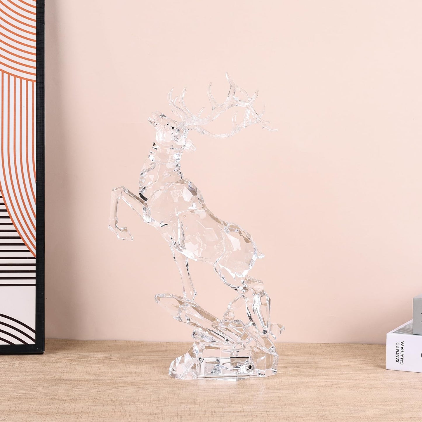 oliruim Acrylic Reindeer Christmas Decor Figurine - Modern Elegant Clear Reindeer Ornaments for Christmas Indoor Decor, Holiday Centerpiece, Living Room, Fireplace, Table Display (Clear, Jumping 13")