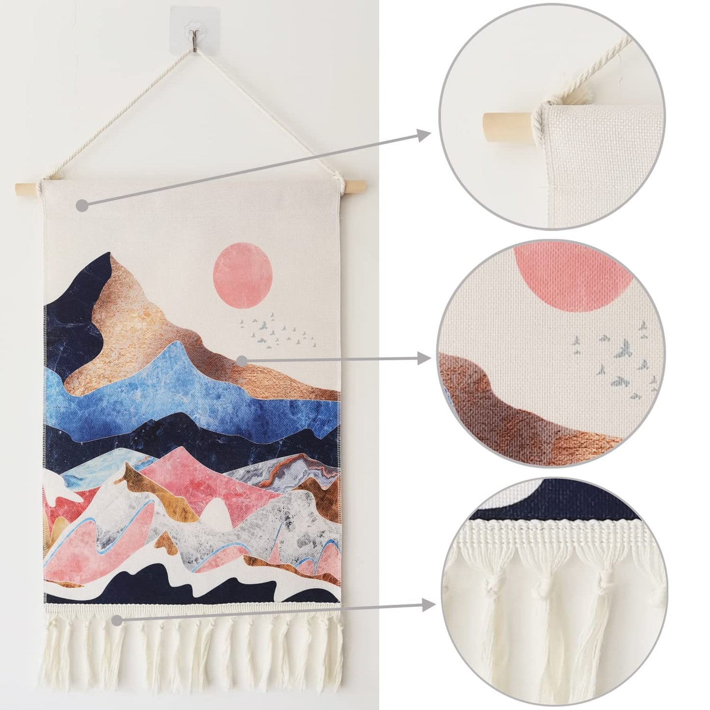 2Pcs Printed Wall Tapestry Hanging Decor, 14x24" Cotton Prints Boho Chic Bohemian Morocco Landscape Scenery Tapestries Poster Art Gift for Apartment Dorm Kids Livingroom Bedroom Door Entrance