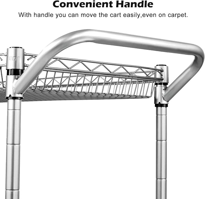 WDT Heavy Duty 2 Tier Rolling Cart, NSF Listed, 660Lbs Capacity, Commercial Grade Metal, 35.63"x18.1"x33.93"