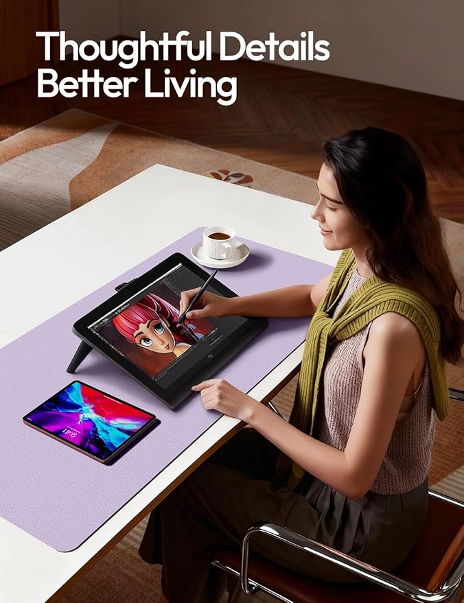 YSAGi Leather Desk Protector, Office Mat, Large Mouse Mat, Non-Slip PU Leather Blotter, Laptop Desk Mat, Waterproof Writing Pad for Office and Home(Light Purple, 63" x 24")