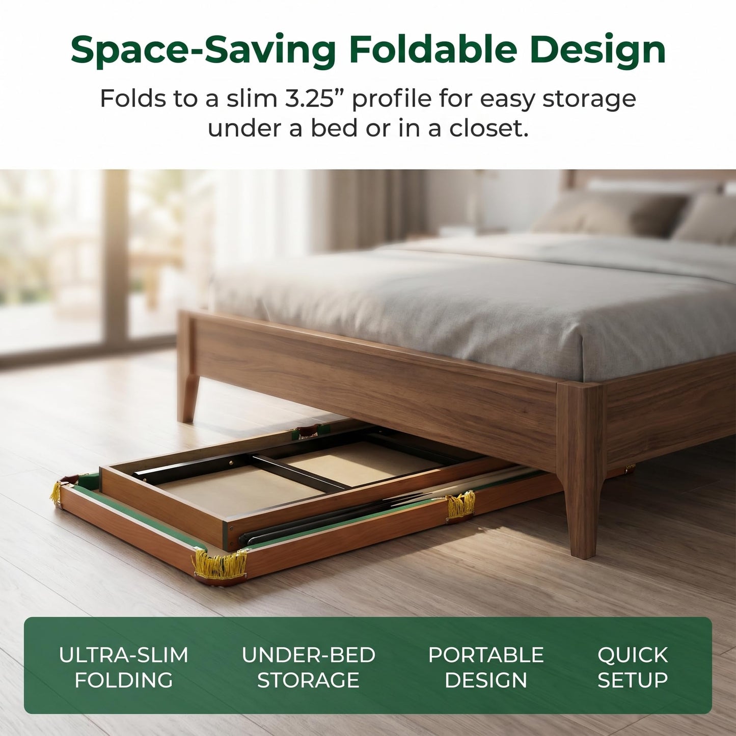 ComeWay 55" Portable Billiards Table with All Accessories, Foldable Pool Game Table for Whole Family Number Use with Cues, Ball, Rack, Chalk - Green