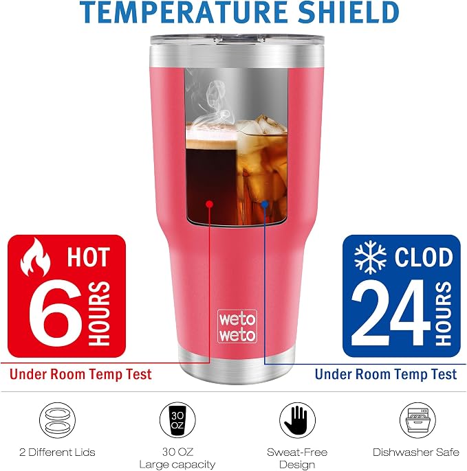 WETOWETO 30oz Tumbler, Stainless Steel Vacuum Insulated Water Coffee Tumbler Cup, Double Wall Powder Coated Spill-Proof Travel Mug Thermal Cup for Home Outdoor (Watermelon Red, 1 Pack)