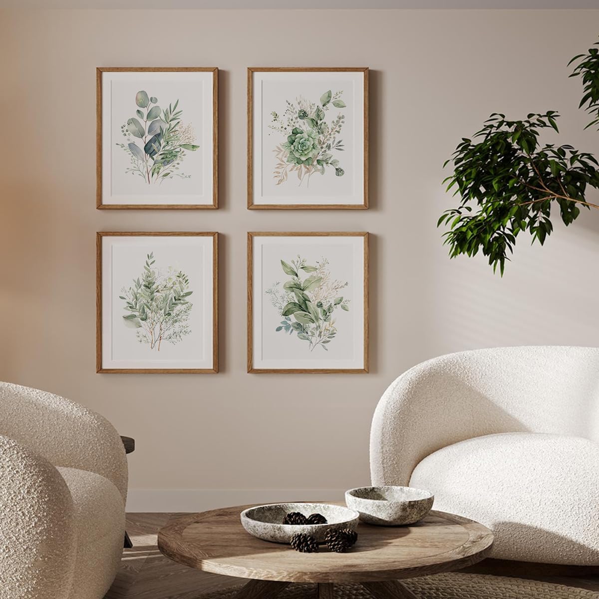 PLKMN Sage Green Botanical Wall Art Set of 4, Modern Wildflower Prints, Floral Plant Decor for Bedroom, Bathroom, Farmhouse, 8x10 Inch, Unframed