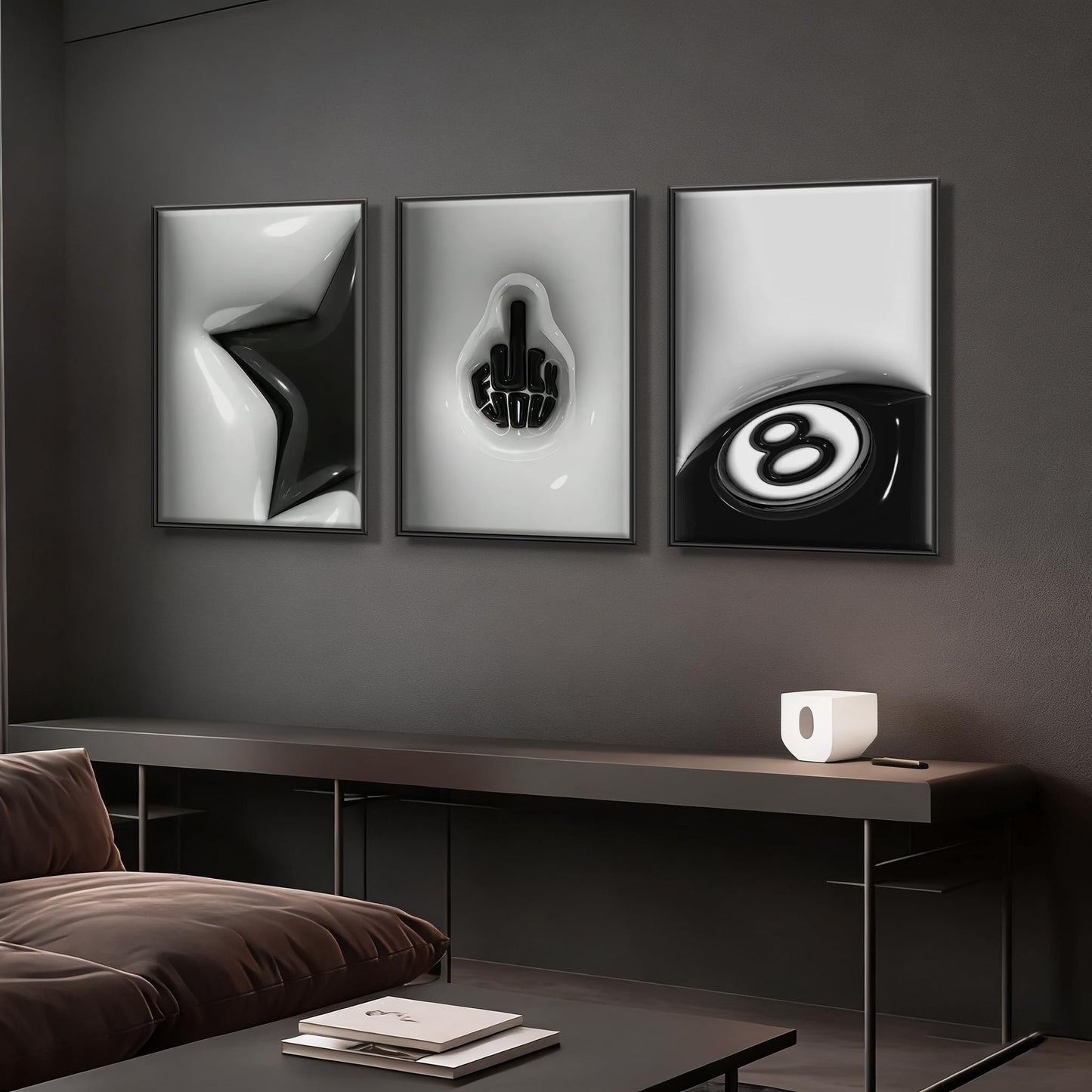 WNRTEKNK 3Pcs Lucky 8 Ball Wall Art Black And White Pictures Y2K Wall Decor Trendy Star Canvas Funky Lucky Preppy Painting Print for Apartment Dorm Teenager Room 12X16 in UNFRAMED Poster