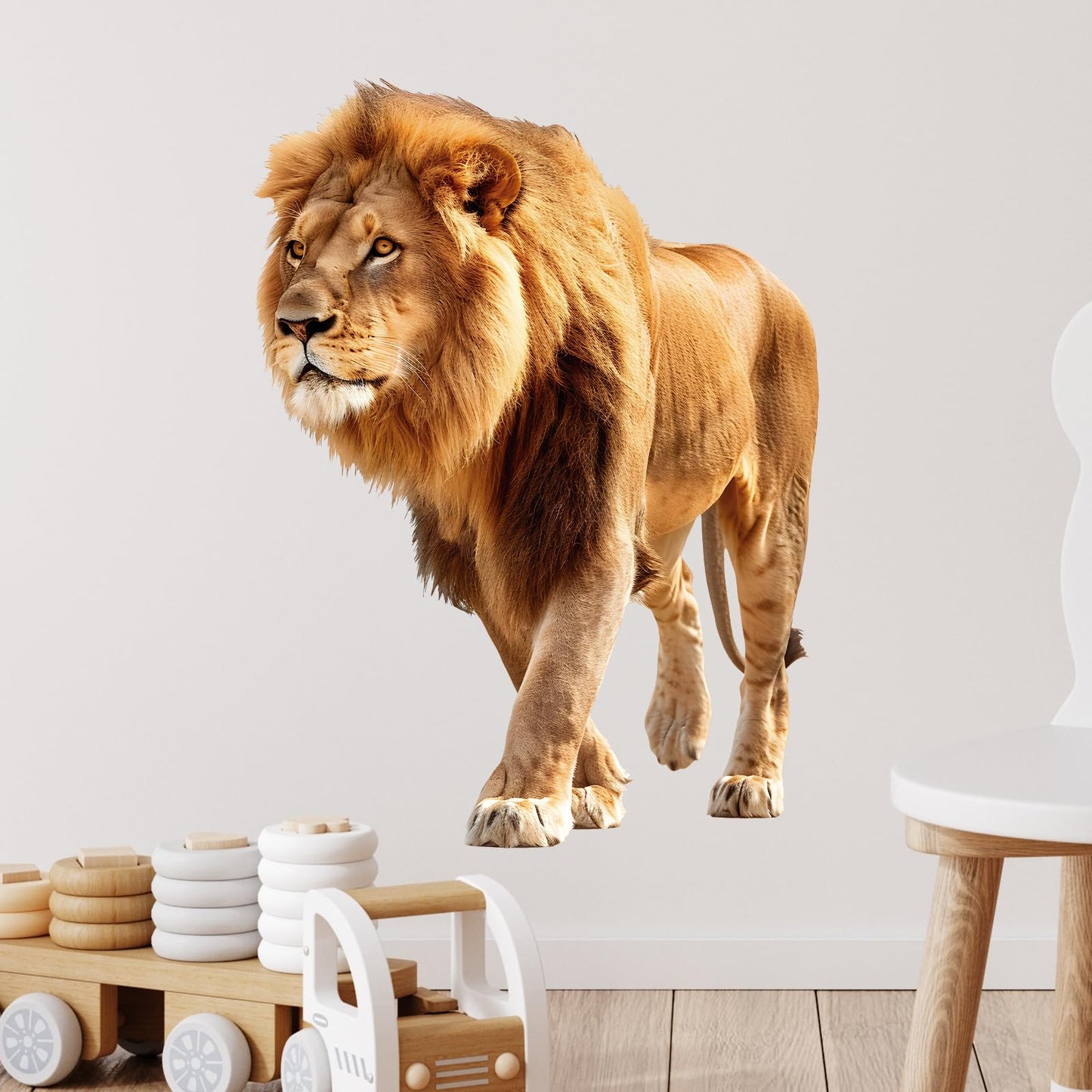RoyoLam Lifelike Cool Walking Lion Wall Decal Nursery Animal Wall Sticker Removable Peel and Stick Wall Art Decor for Kid Baby Classroom Preschool Living Room Playroom Bedroom School