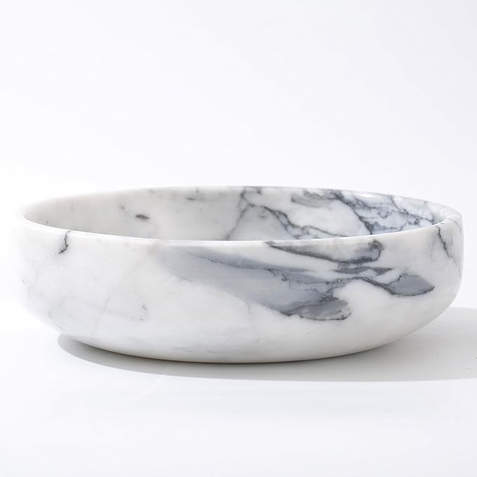 6.7" Decorative Bowl - Natural Marble Key Bowl & Centerpiece (White & Grey)