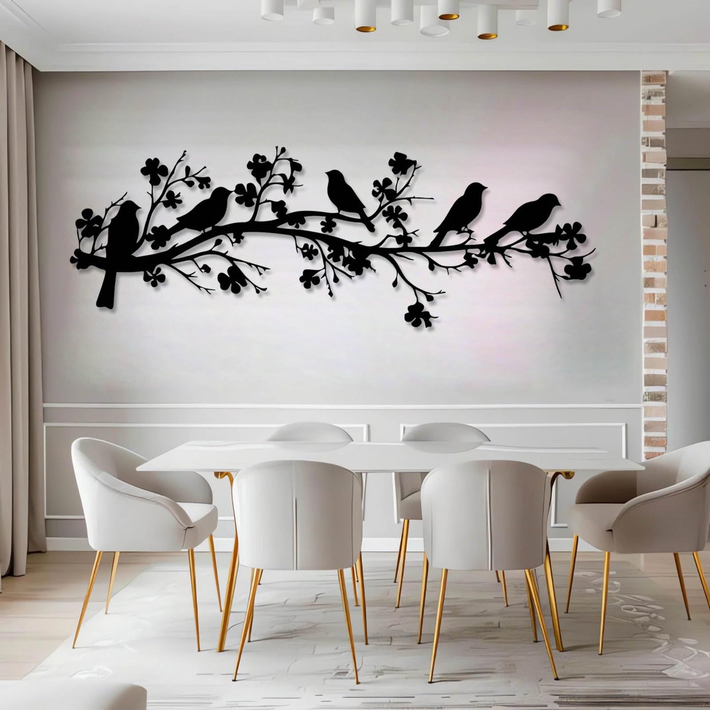vinwipe Birds on Branch Metal Wall Decor, Metal Birds Wall Art, Bird on Flower Branch Wall Art, Nature Wall Decor, Flowers Wall Decoration, Farmhouse Bedroom Wall Hanging (Gold, 48"x16"/121x42cm)