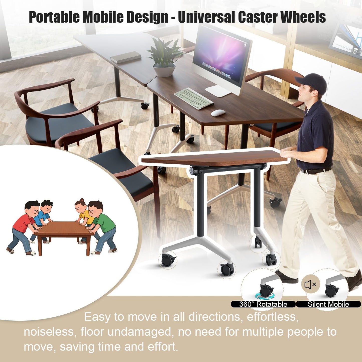 Folding Conference Room Tables Modular Office Conference Table,Mobile Training Table Rolling Seminar Tables with Wheels,Easy to Assemble,Modern Flip Top Meeting Seminar Table for Office,classr (10)