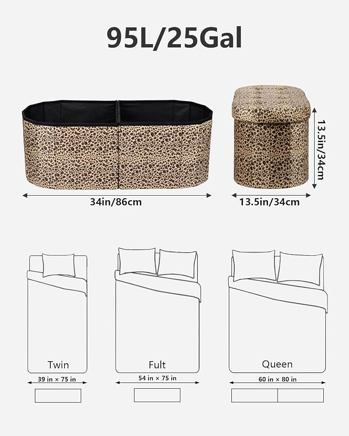 AmasSmile Footrest Ottoman Bench with Storage,34Inch Footstool, Coffee Table, Padded Seat, Storage Chest,Blanket Store with Flipping Lid for Livingroom and Bedroom (Leopard Print(Velvet))