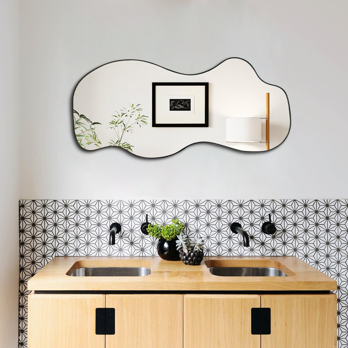 POZINO Irregular Mirror, 47.2"x21.6" Asymmetrical Frameless Mirror, Abstract Wall Mirrors, Modern Odd Shape Mirrors for Living Room Bathroom Bedroom Entryway, Hangs Vertically or Horizontally