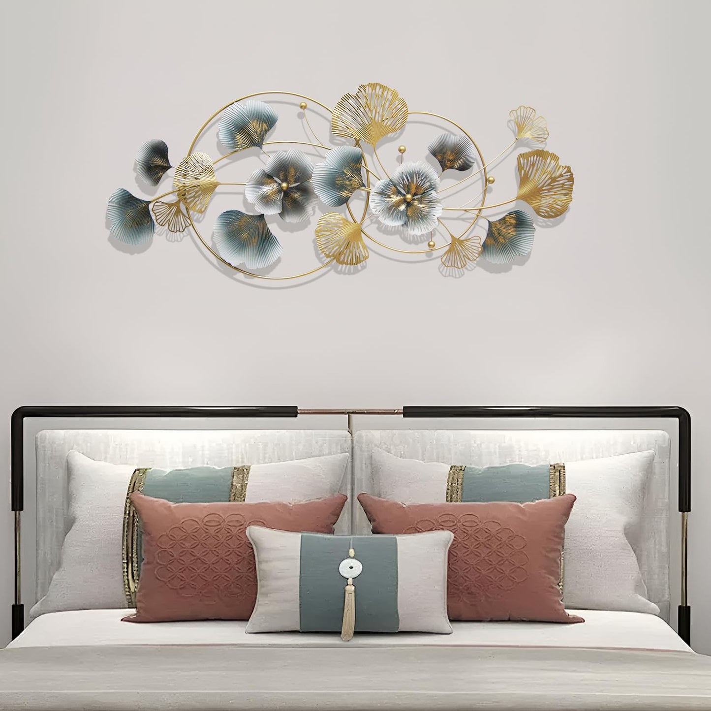 QXSXKJ 3D Metal Wall Art Decor Gold, 59" Large 3d Wall Decor, Modern Ginkgo Leaf Wall Decoration, Adornos Pare Sala Modernos, Hanging Sculptures For Living Room Dining Room Bedroom