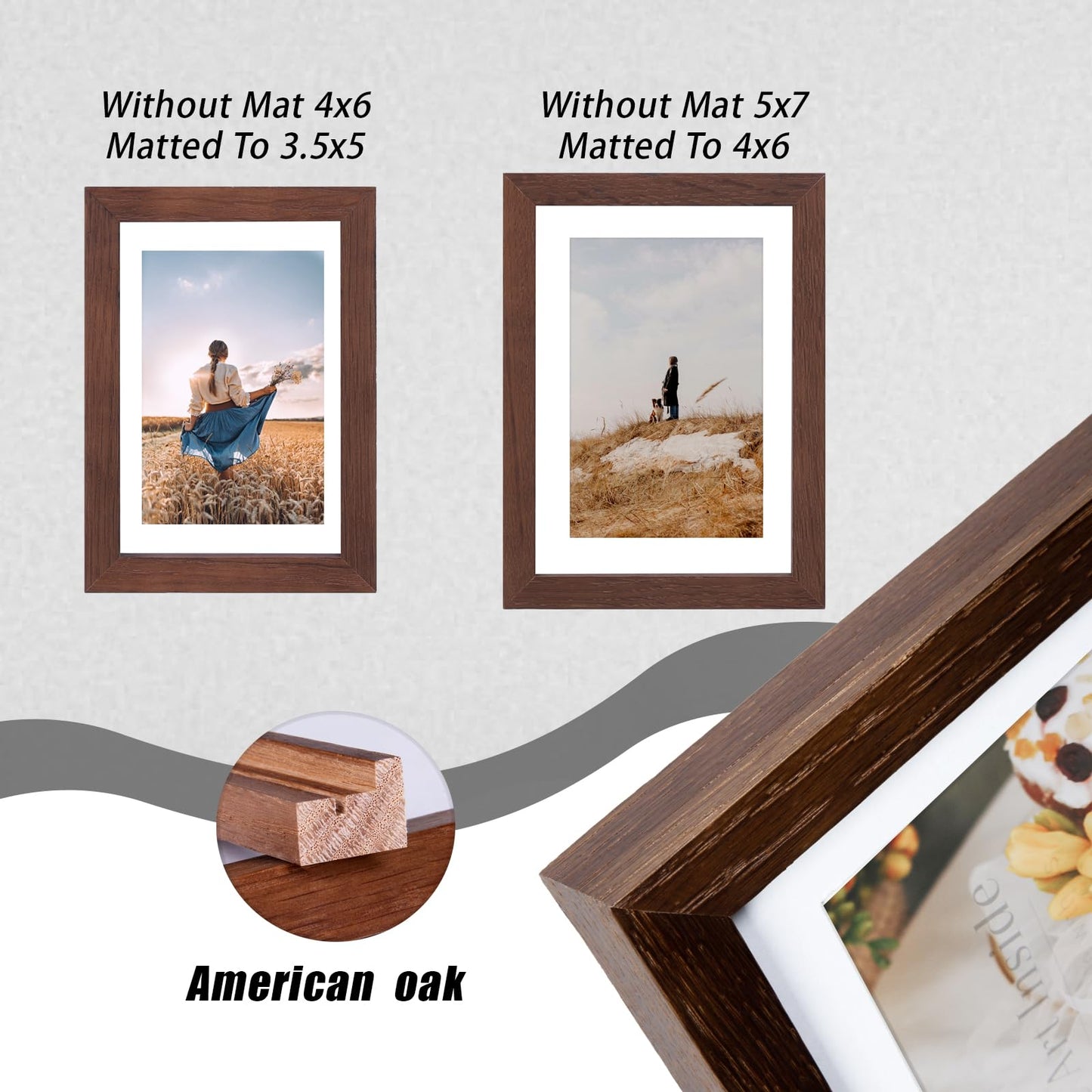Xzwenru 4x6 Picture Frame,Premium Oak Solid Wooden Photo Frame With HD Glass,Display for 3.5x5 Photo Prints With Mat Or 4x6 Picture Without Mat,For Wall Decor Aesthetic Or Desk Decoration.
