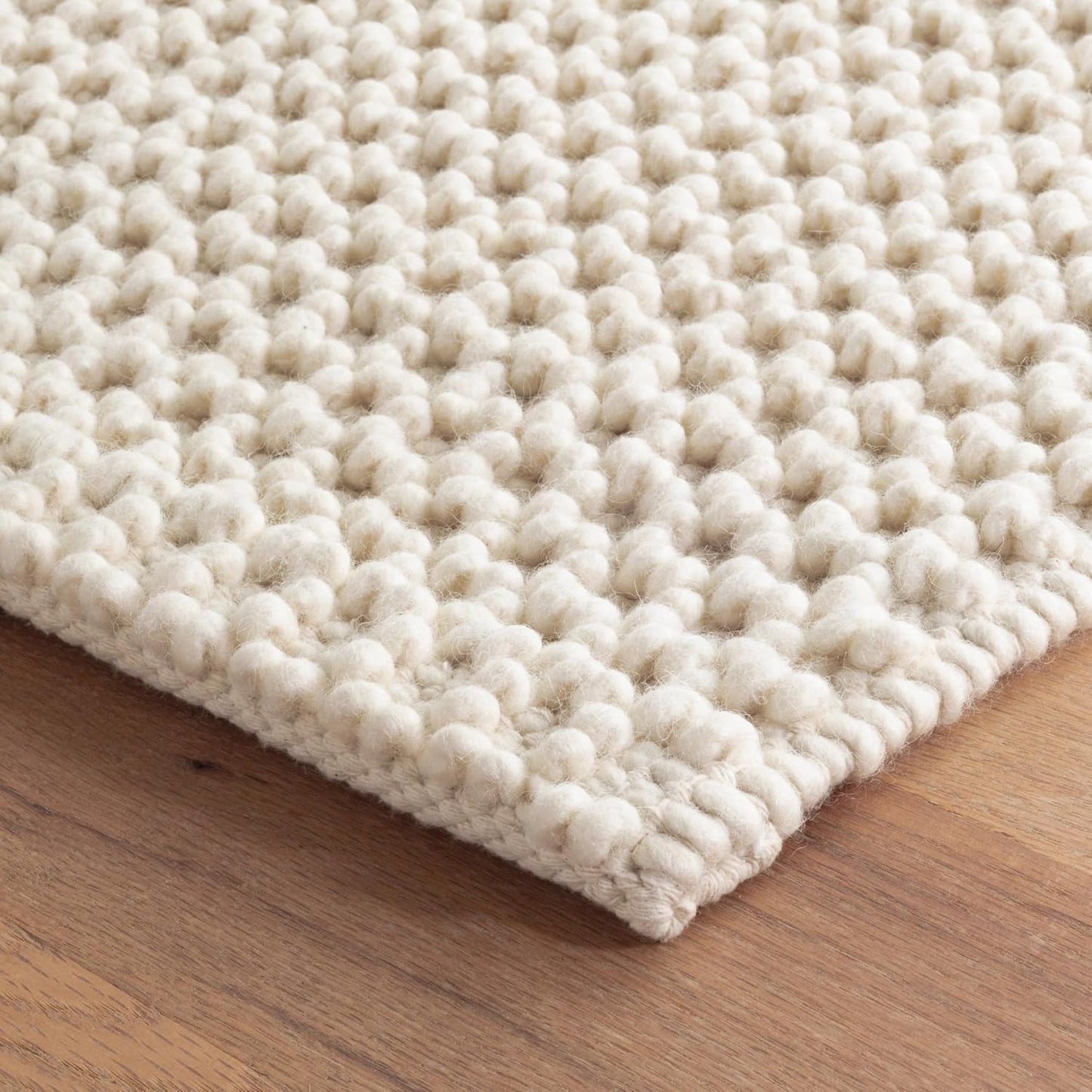 The Knitted Co. Handwoven Wool Area Rug - Hand Woven Natural Carpet Rugs- Bedroom Living Room Dining Room (Ivory- 5'x8')