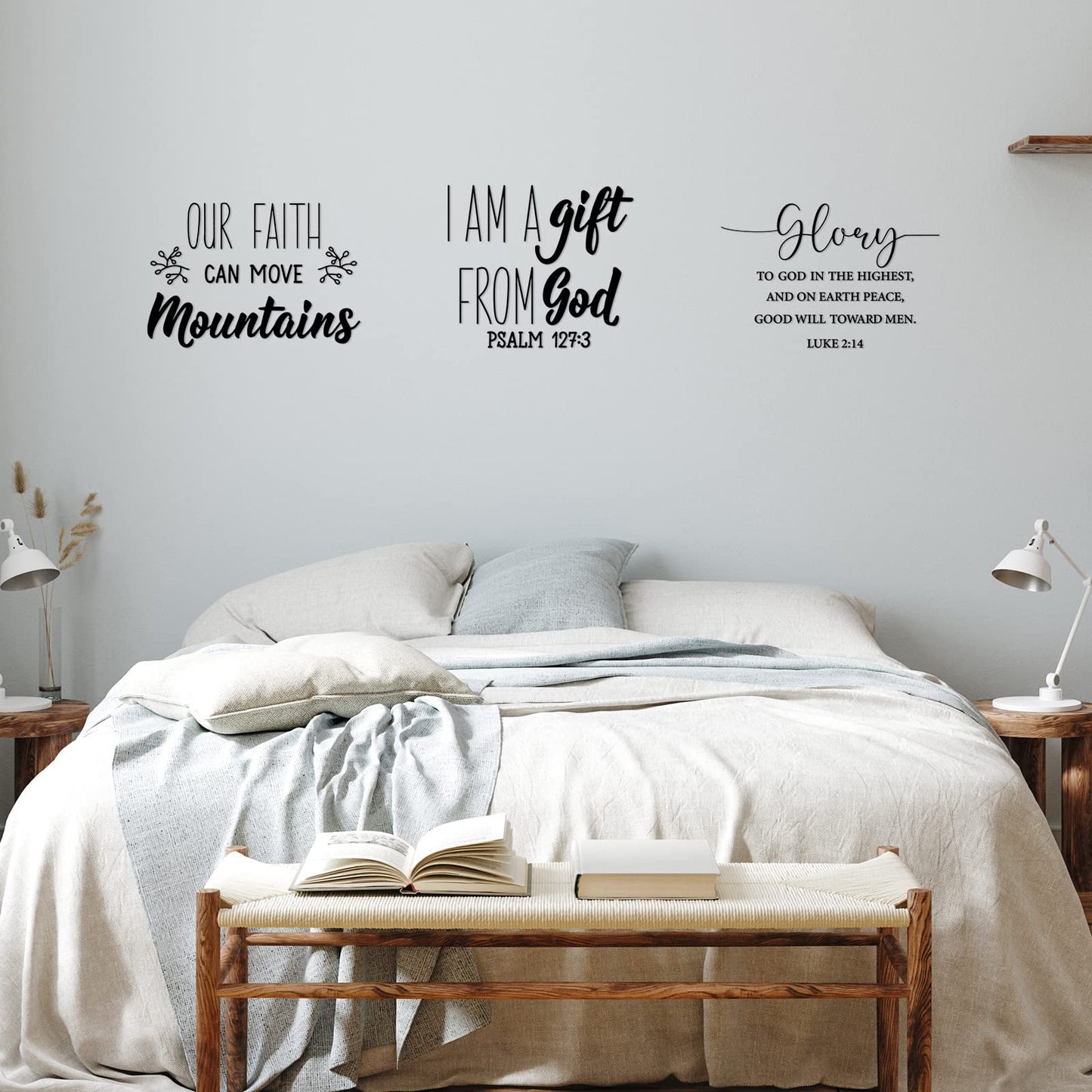 Sabary 12 Pcs Bible Verse Wall Decals Stickers Religious Scripture Wall Art Decor Inspirational Quotes Christian Peel and Stick Motivational Decor for Bedroom Living Room(Stylish Style)